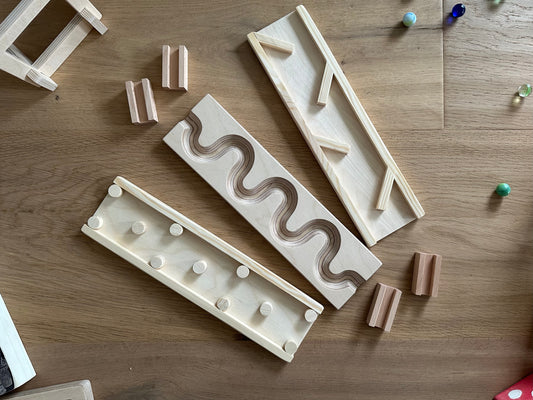 3 verschiedene Murmelbahn Platten Set