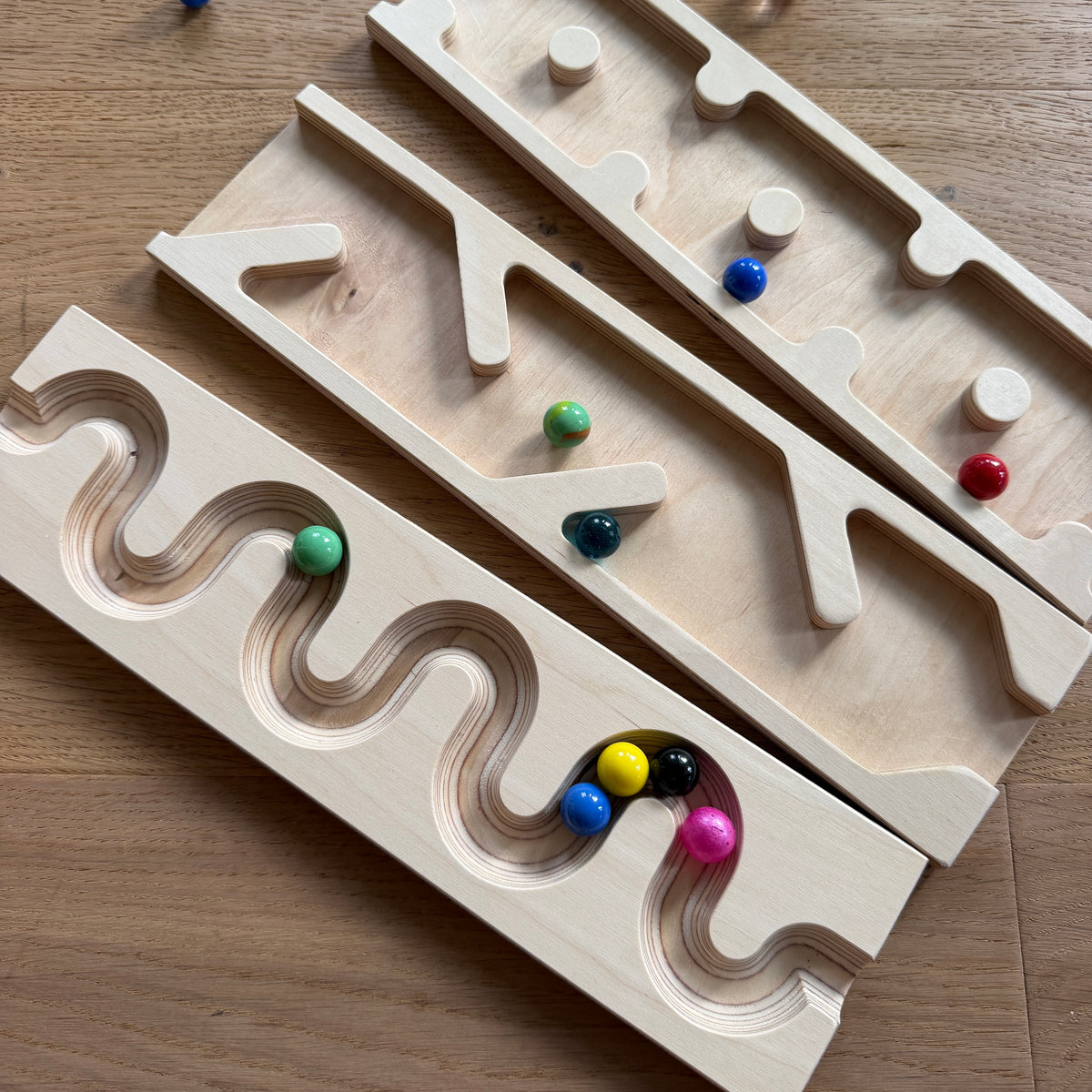 3 verschiedene Murmelbahn Platten Set