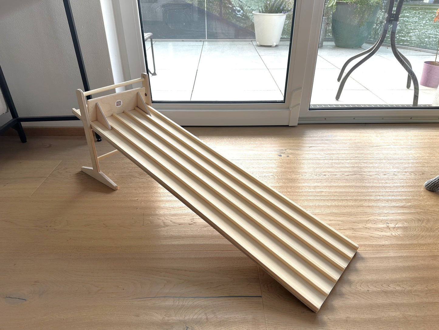 Flitzer Rennstrecke aus Holz – 1 Meter | Für 5 Autos | Optional mit Leiter/Turm | Handgefertigt | Kompatibel mit Murmelbahn & Erweiterungen